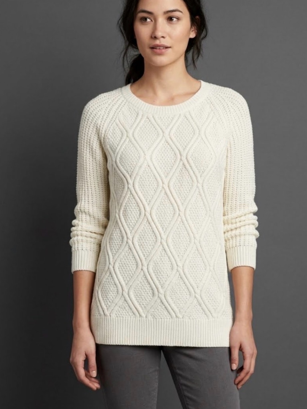 Ivory with Gold Sparkle Cable Knit Crew Sweater XL by Faded Glory cozycore